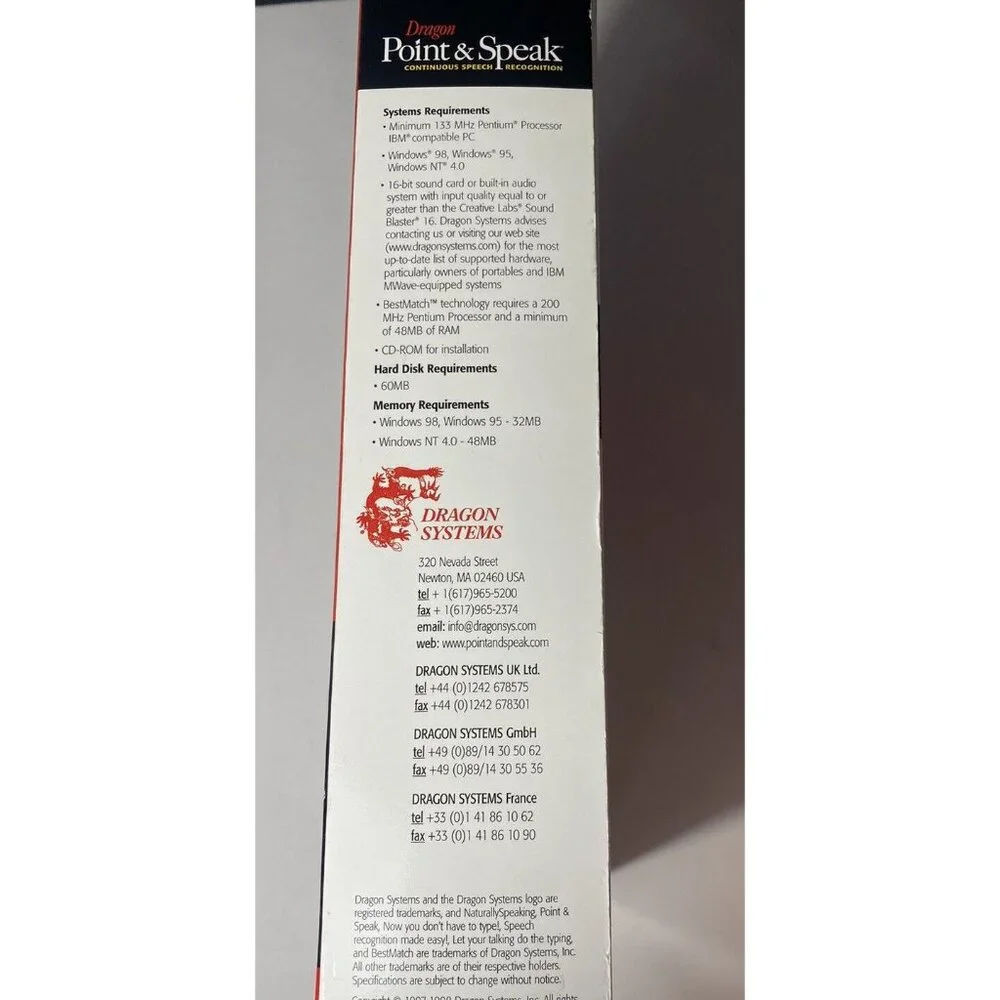 NIB Sealed Dragon Point & Speak 3.0 Windows 98 And 95 Includes Microphone